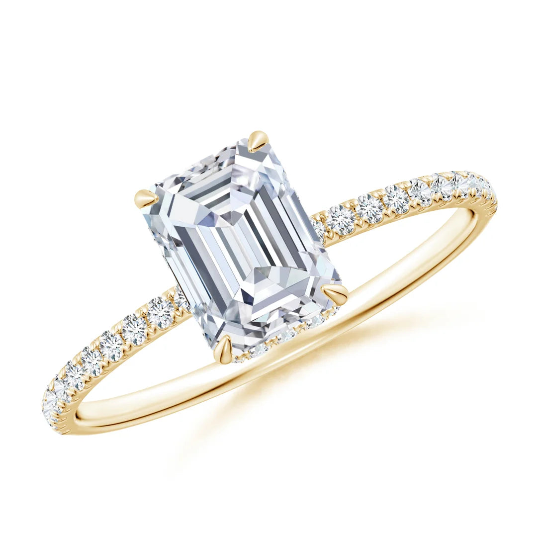 Emerald-Cut Diamond Hidden Halo Classic Engagement Ring
