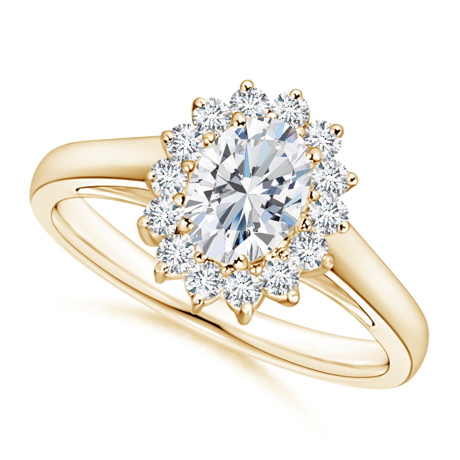 Oval and Round Diamond Curved Floral Engagement Ring