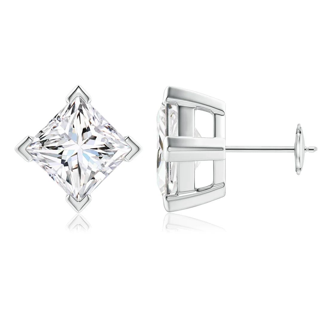 Princess-Cut Lab-Grown Diamond Stud Earrings, 14K Gold Prong Set