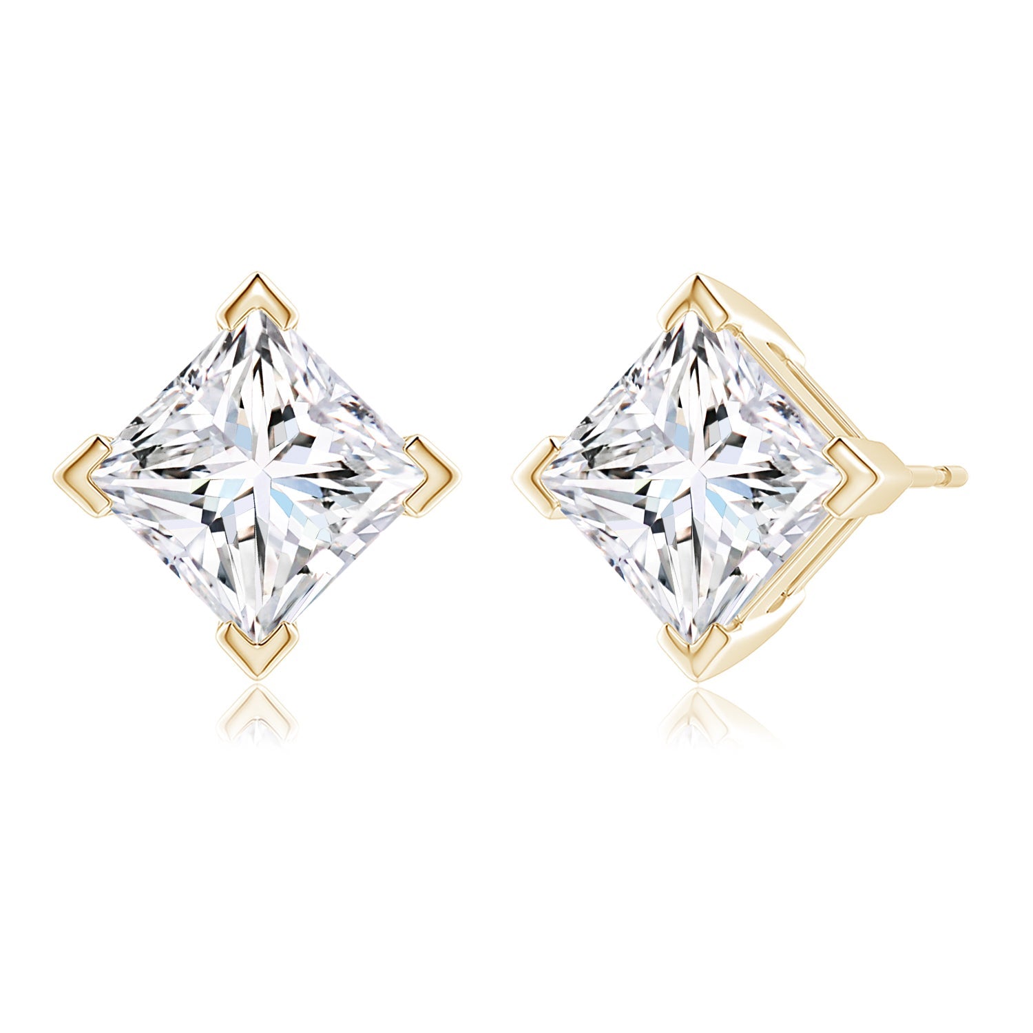 Princess-Cut Lab-Grown Diamond Stud Earrings, 14K Gold Prong Set