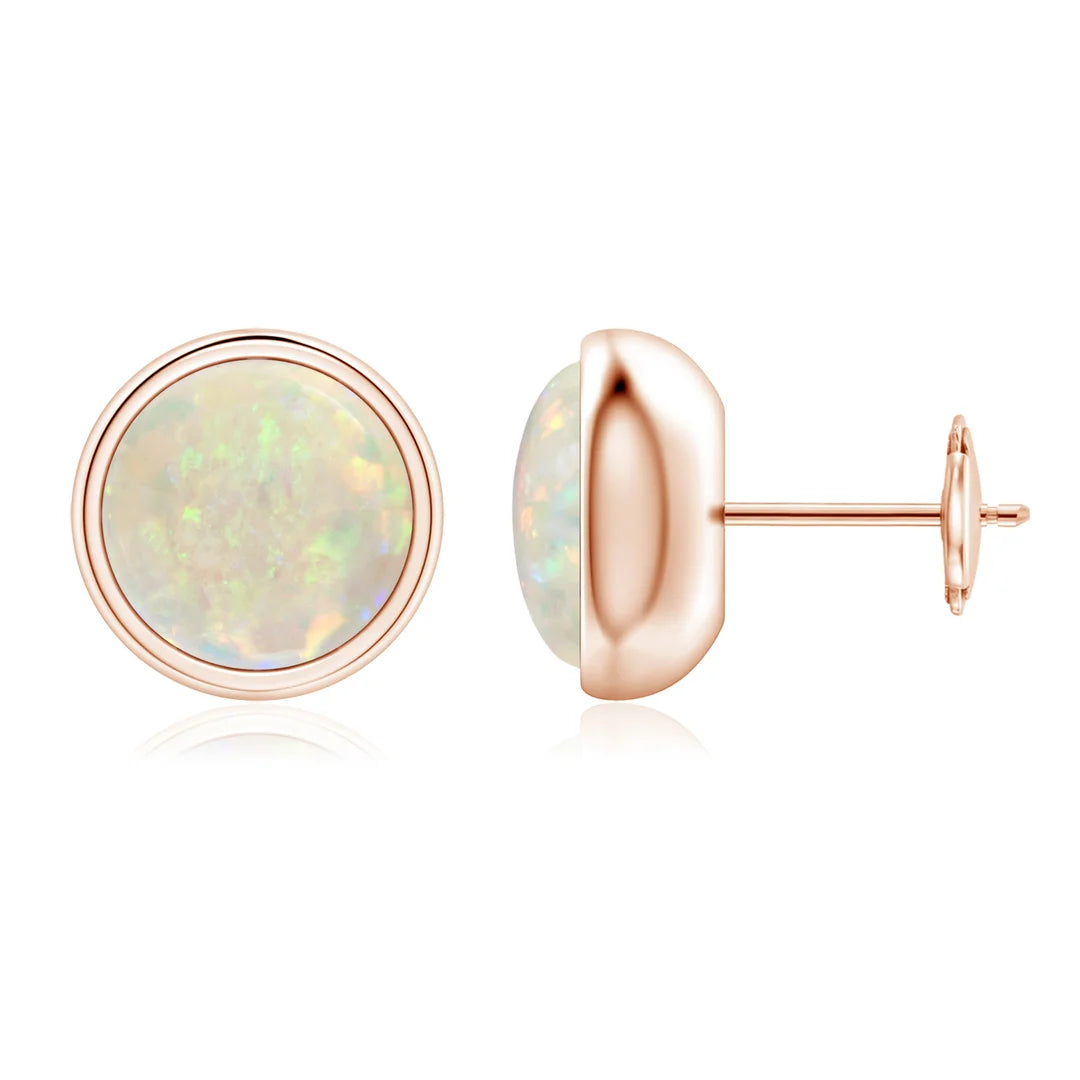 Opal Solitaire Stud Earrings, Bezel Set