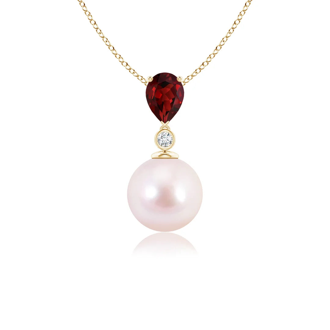 Akoya Pearl & Pear Garnet Drop Pendant