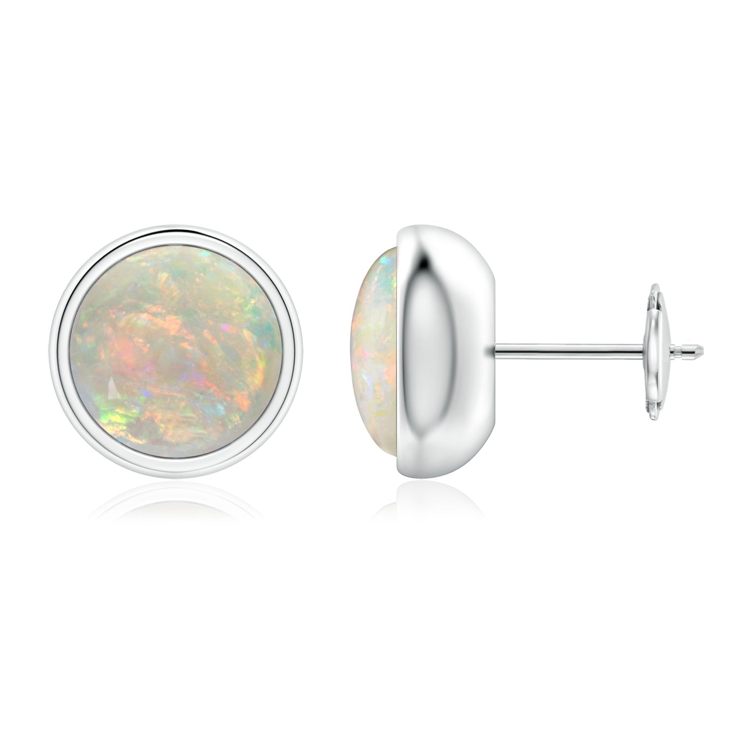 Opal Solitaire Stud Earrings, Bezel Set