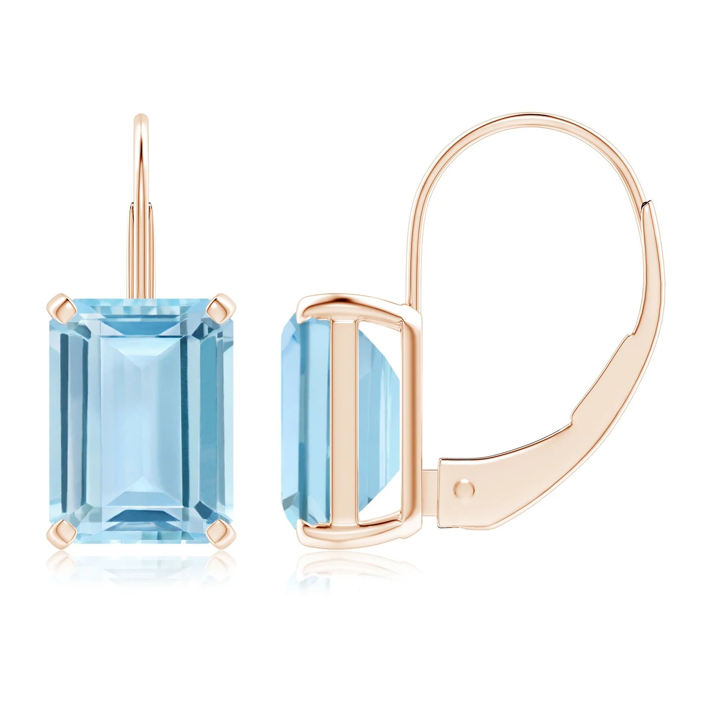 Aquamarine Solitaire Leverback Earrings, Emerald-Cut