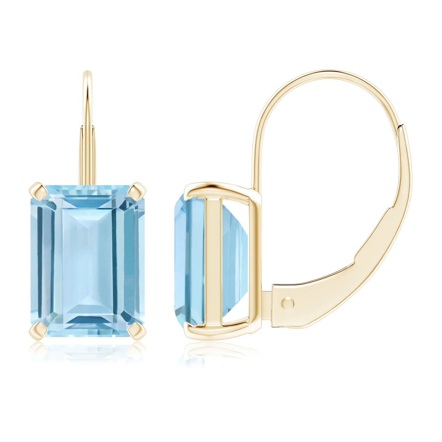 Aquamarine Solitaire Leverback Earrings, Emerald-Cut