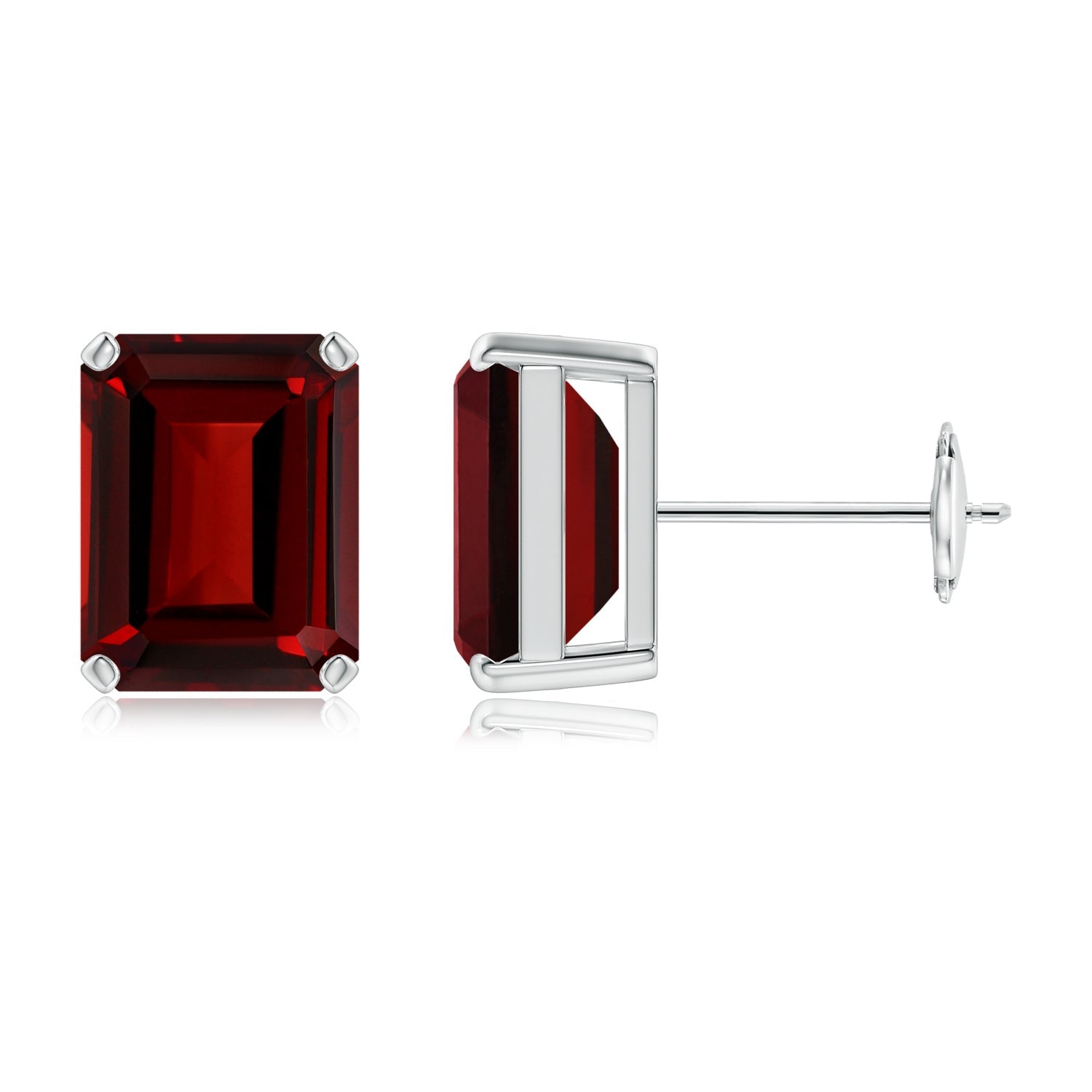 Emerald-Cut Garnet Solitaire Stud Earrings, 18K Gold