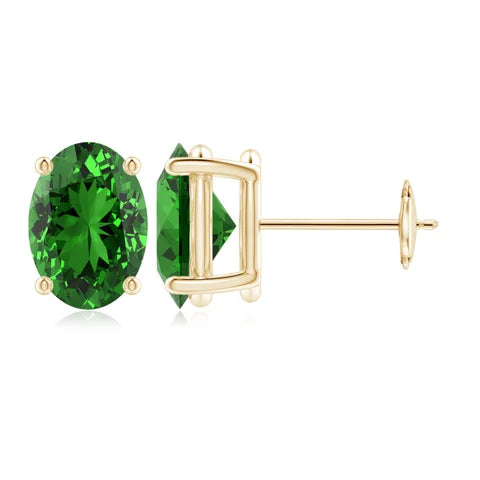 Prong-Set Solitaire Oval Emerald Stud Earrings, Lab-Grown