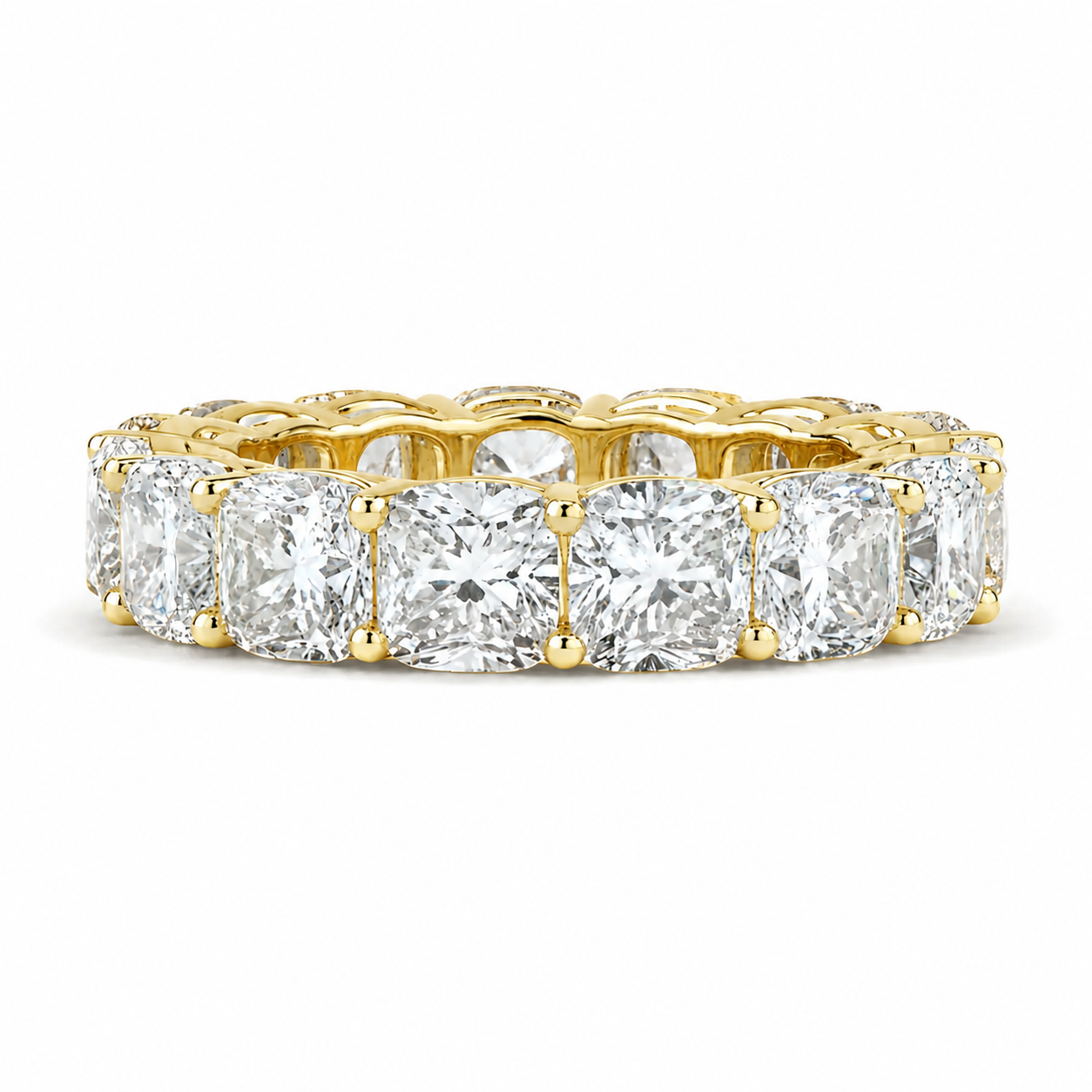 Cushion-Cut Diamond Eternity Band, 7.34 ct., 14K Yellow Gold, Lab Grown