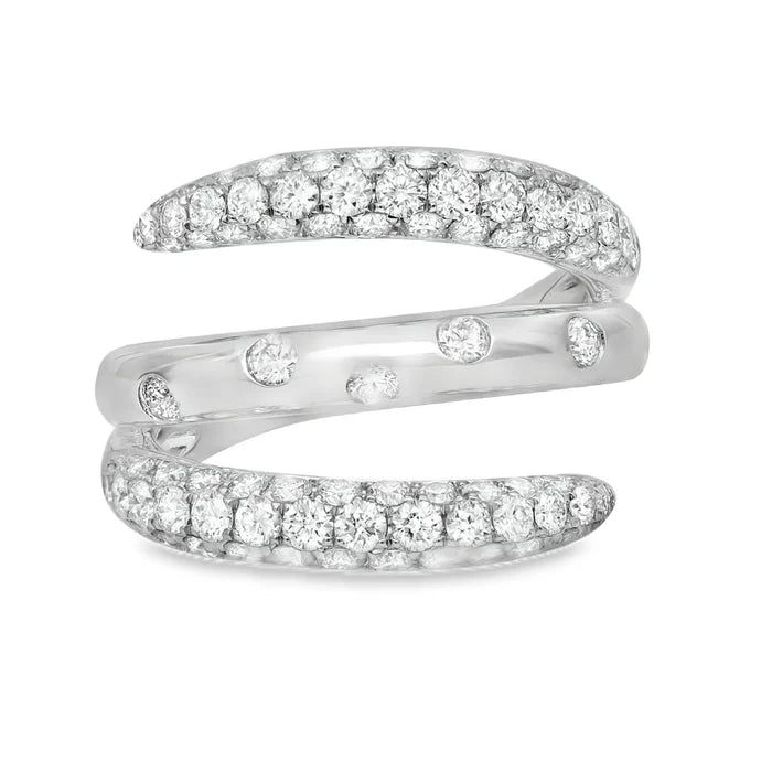 Silver spiral ring with embedded diamonds on a white background Diamond Pave & Inlay Wrap Around Ring