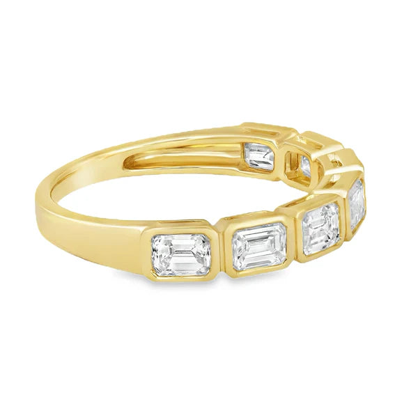 Emerald Cut Diamond East-West Half Bezel Band in 18K Gold – Modern Elegant Ring on a white background