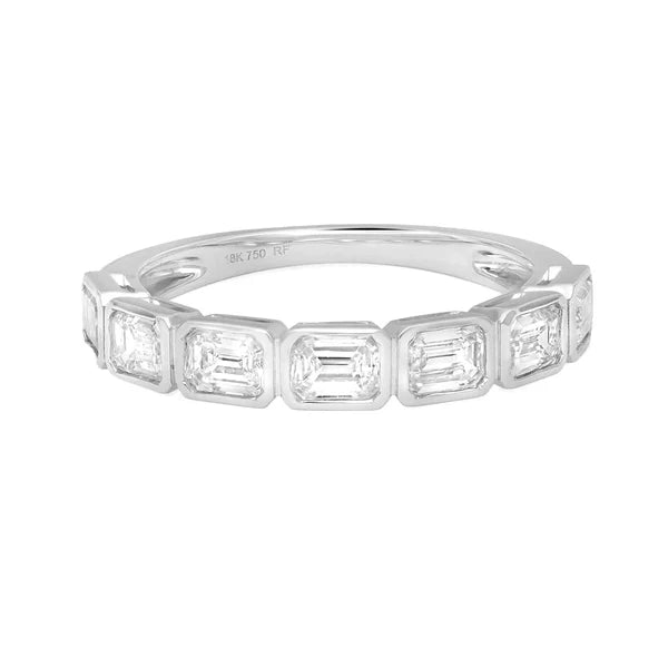 Emerald Cut Diamond East-West Half Bezel Band in 18K Gold – Modern Elegant Ring