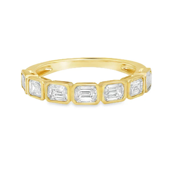 Emerald Cut Diamond East-West Half Bezel Band in 18K Gold – Modern Elegant Ring
