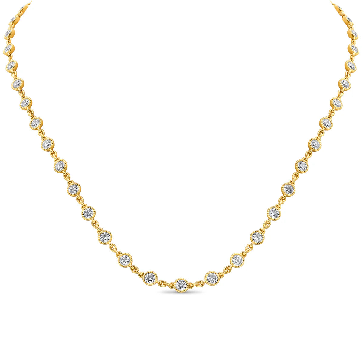 Gold necklace with small diamonds on a white background