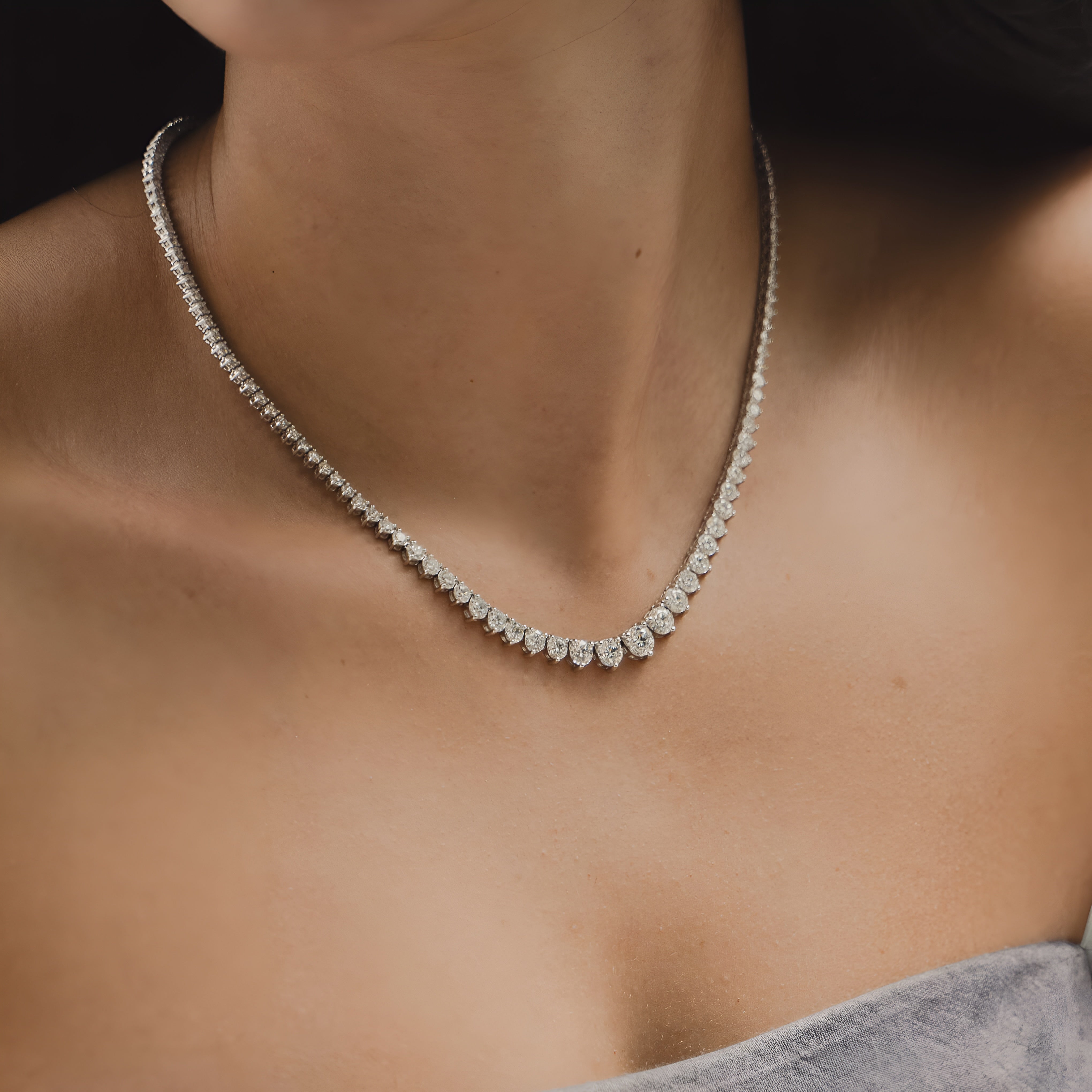 Riviera Round Diamond Necklace, 14K Gold, Lab Grown