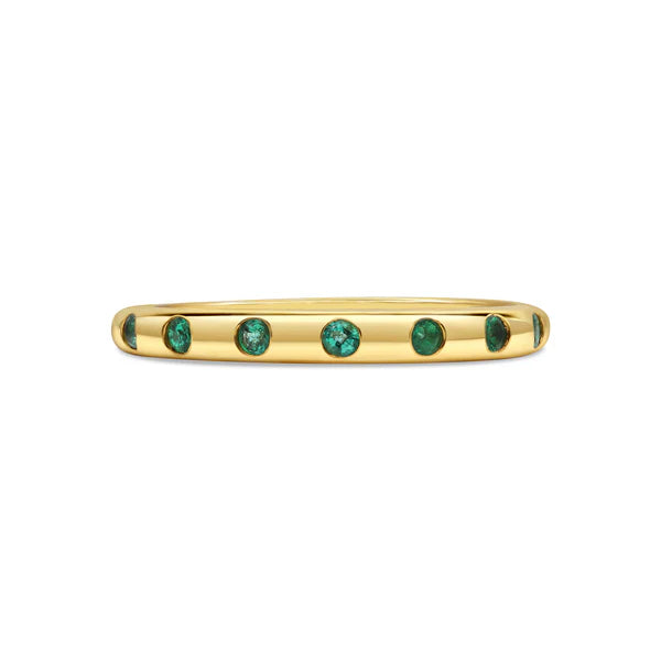 Green Emerald Inlay Ring in 18K Gold – Elegant Natural Emerald Band