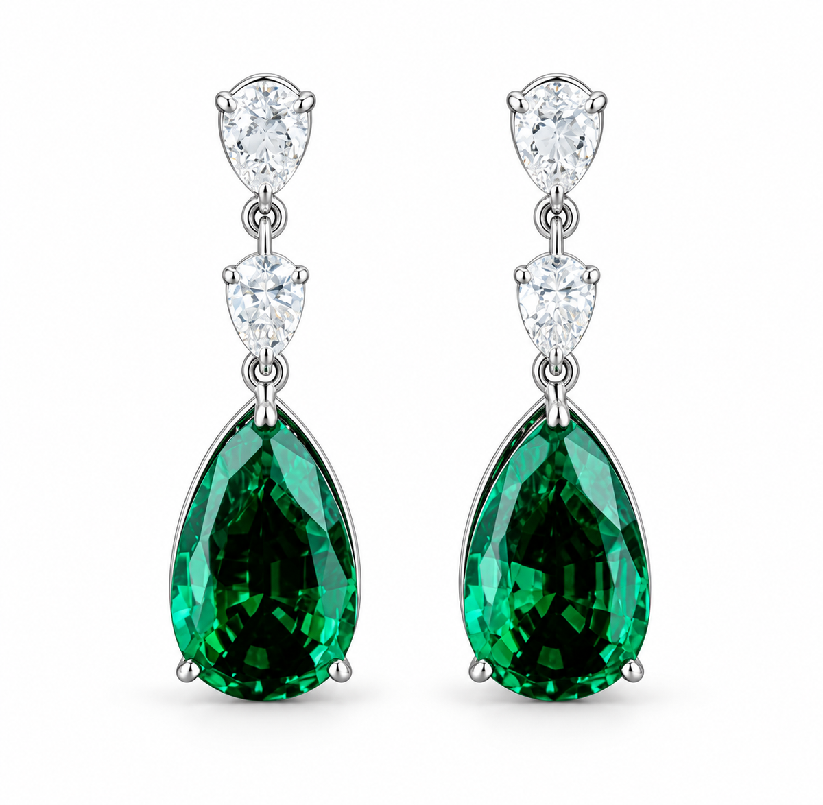 Green Pear Diamond Drop Earrings, 34 ct. – 14K White Gold