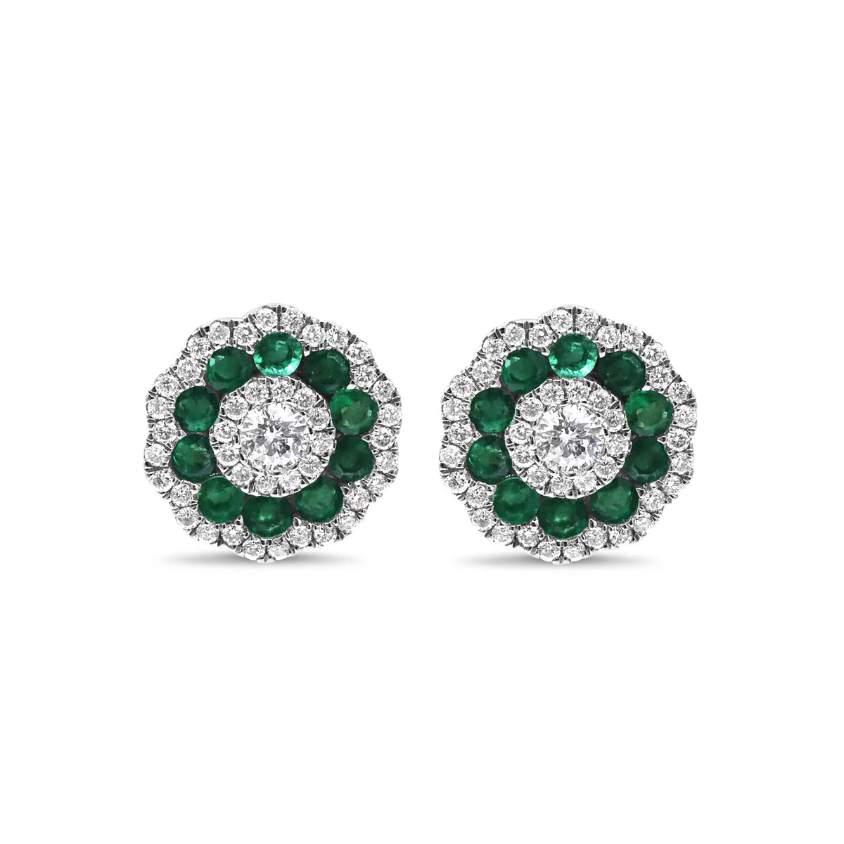 Green Emerald and Diamond Cluster Stud Earring