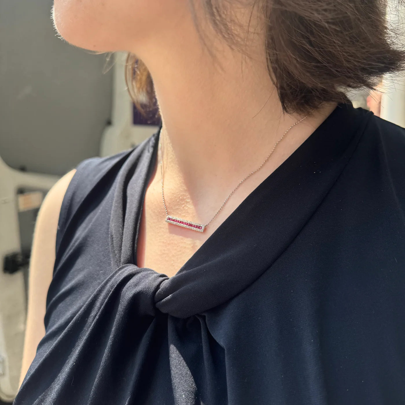 Diamond and Ruby Bar Necklace
