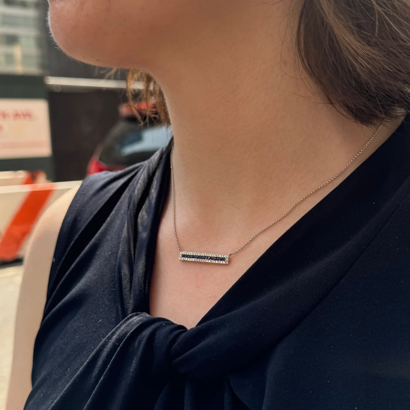Diamond and Sapphire Bar Necklace
