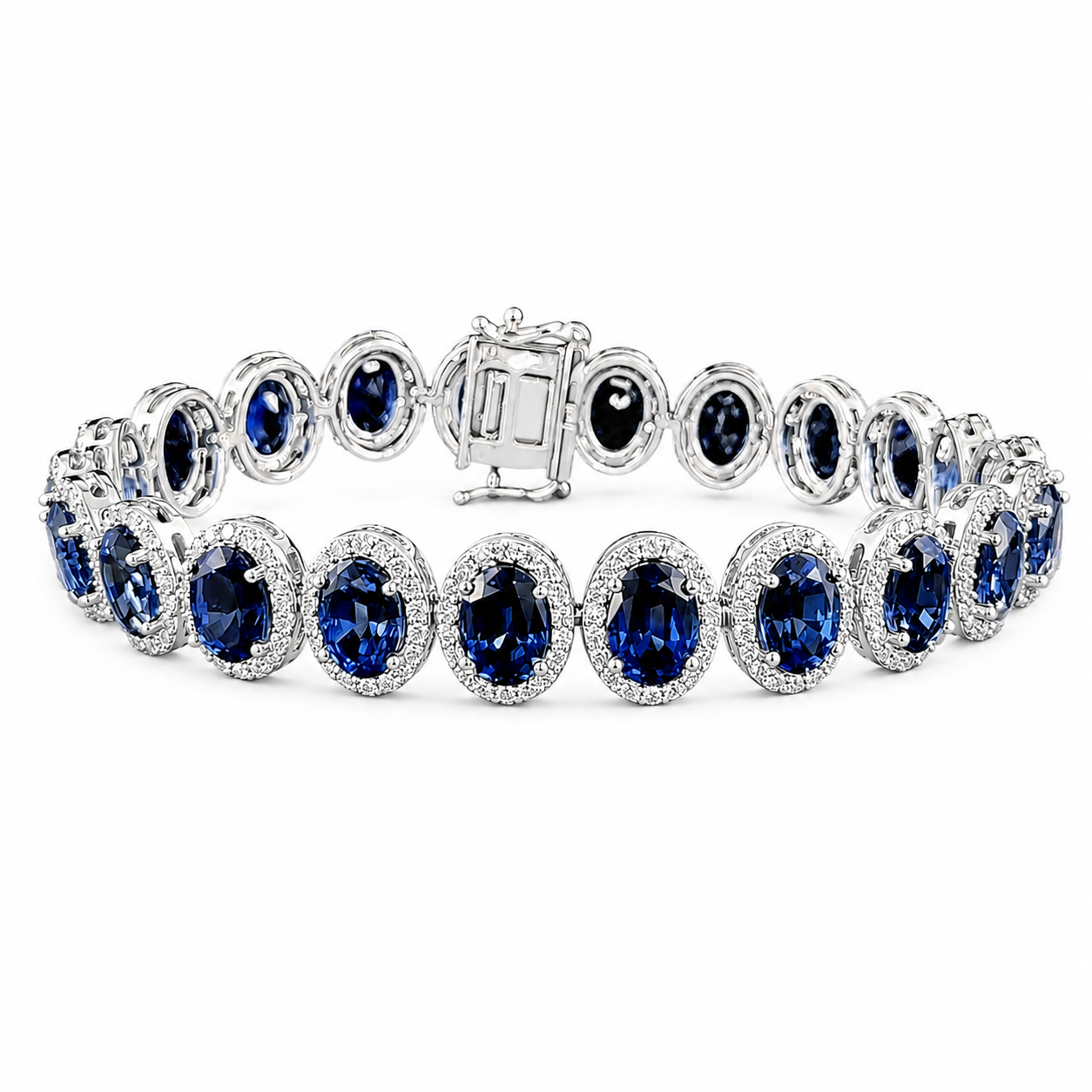 30 ct. Oval Blue Sapphire and Diamond Bracelet in 14K White Gold