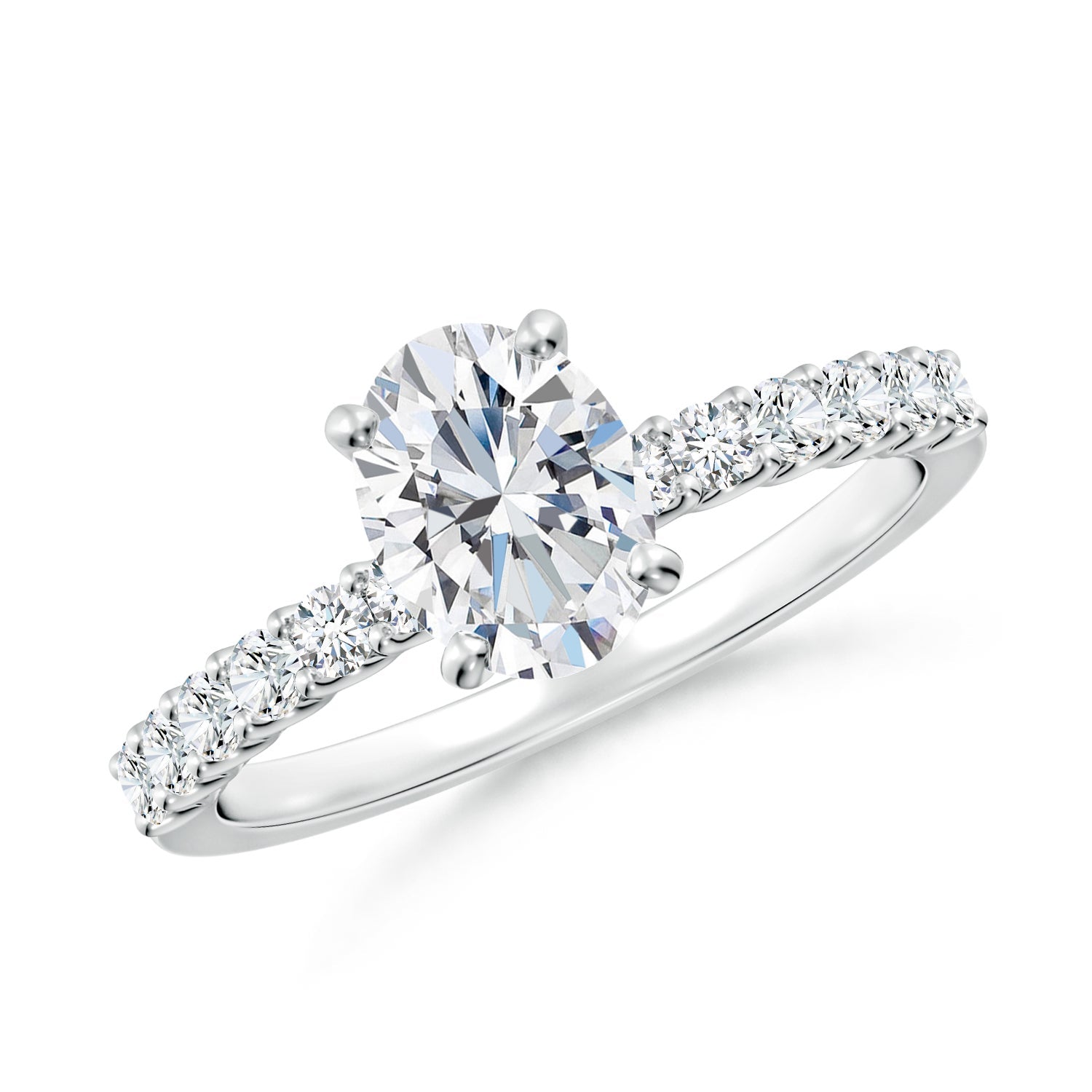Oval Diamond Solitaire Engagement Ring with Diamond Accents, Lab-Grown