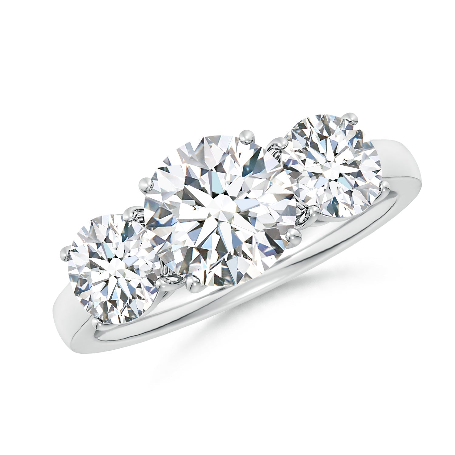 Round Diamond Three Stone Classic Engagement Ring, Lab-Grown