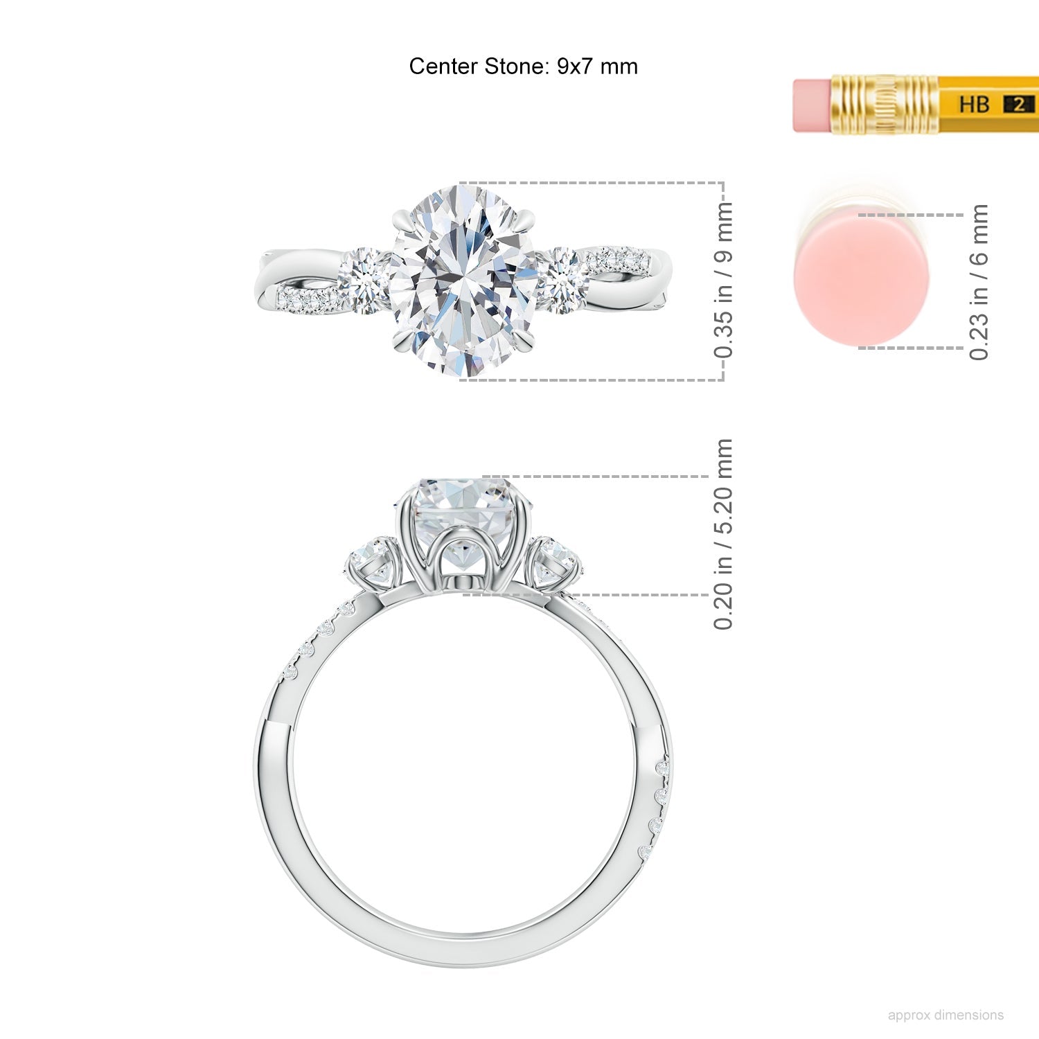 Lab-Grown Three Stone Oval & Round Diamond Engagement Ring