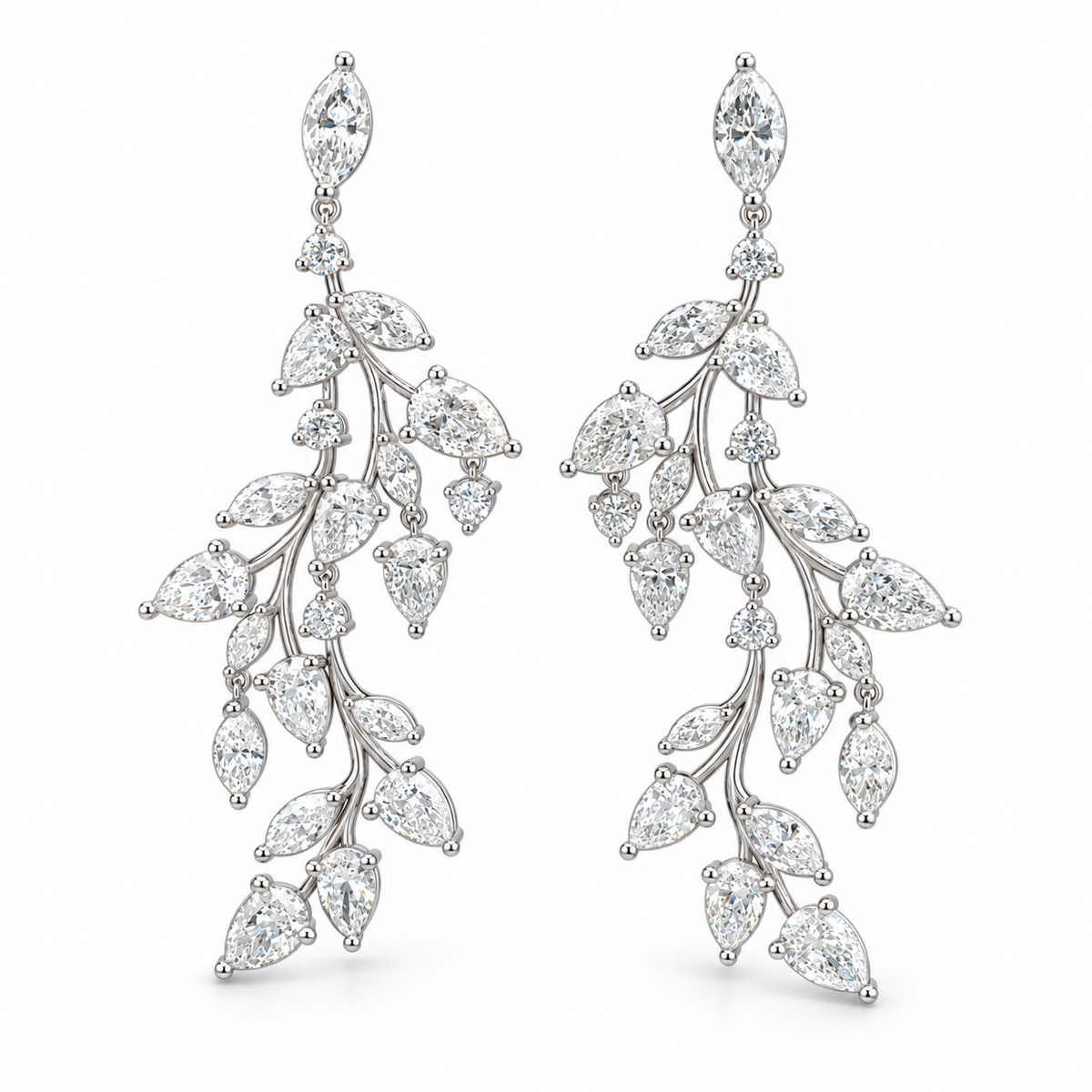 Marquise & Pear Diamond Cascading Leaf Drop Earrings, 26 ct. – 14K White Gold