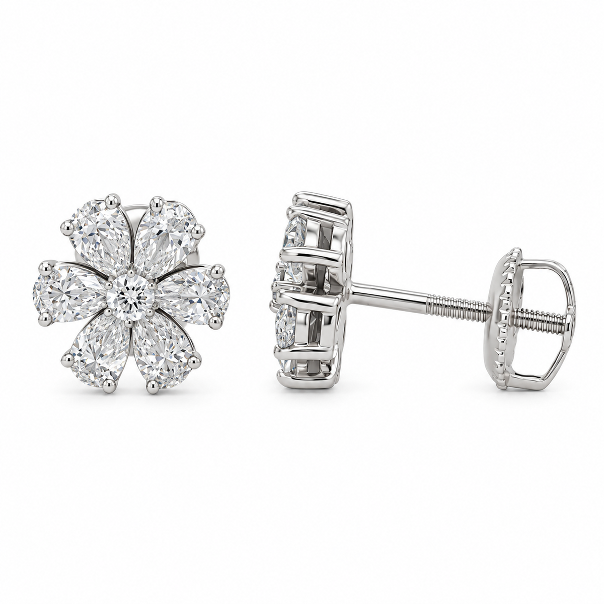 Multi-Shape Diamond Flower Earrings, 0.96 ct., 14K White Gold, Lab Grown