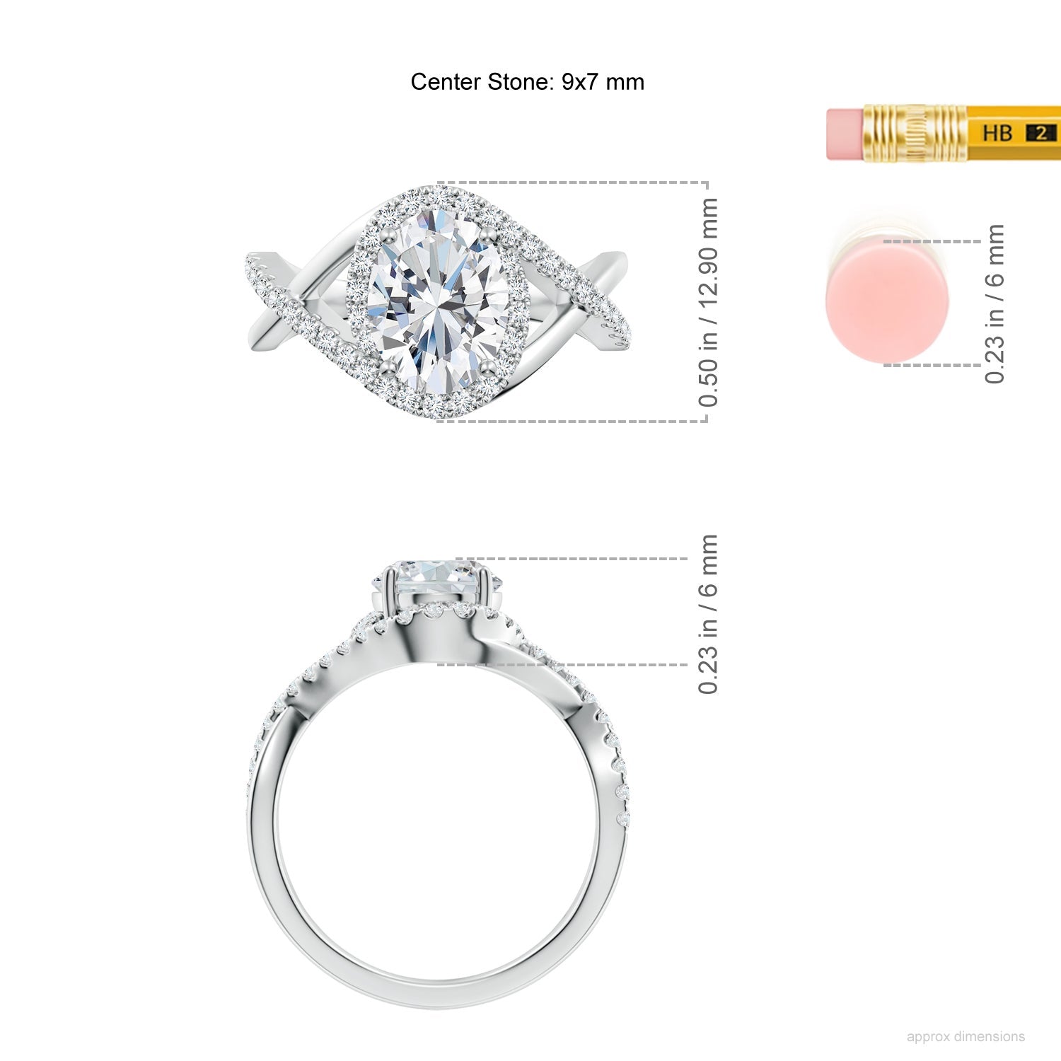 Oval Lab-Grown Diamond Criss Cross Shank Engagement Ring with Accents