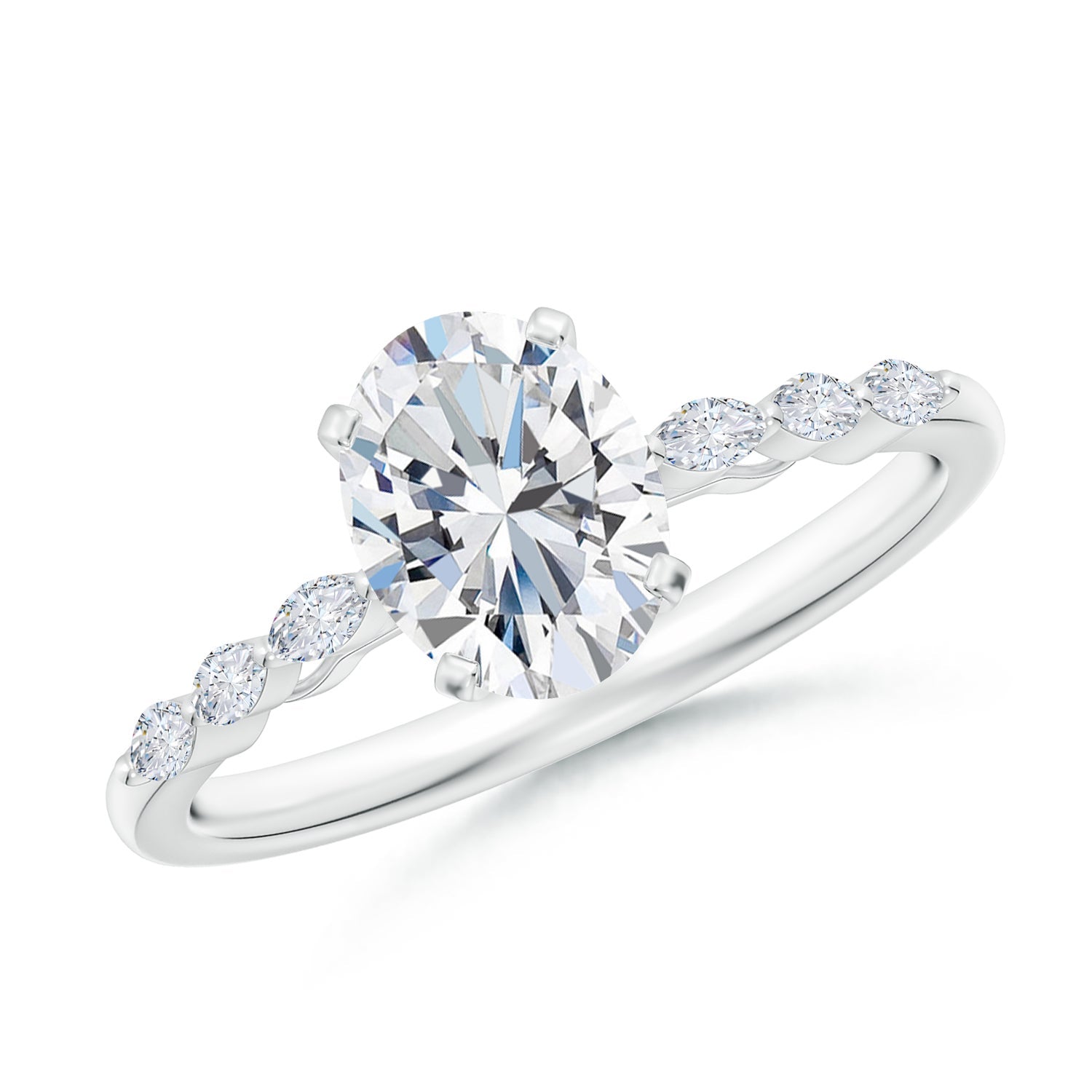 Oval Lab-Grown Diamond Engagement Ring with Marquise Accents