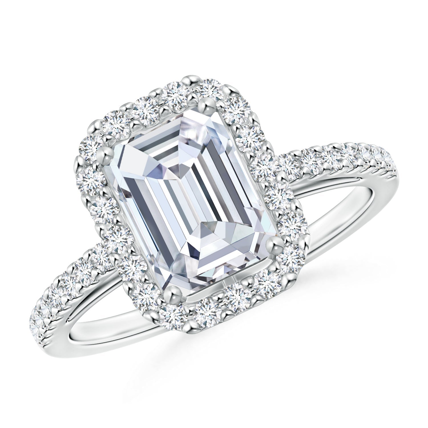 Prong-Set Emerald-Cut Lab-Grown Diamond Halo Ring