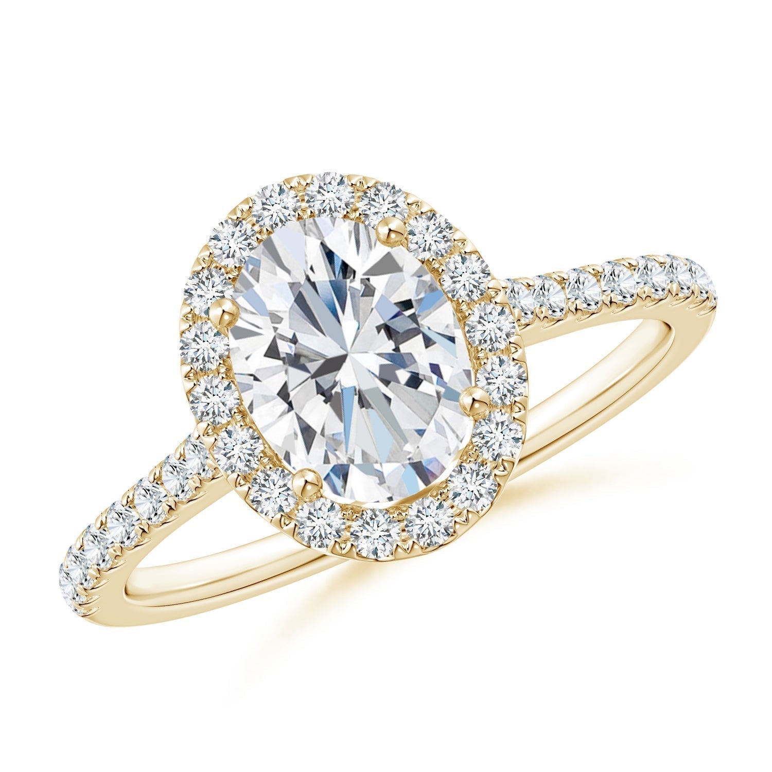 Prong-Set Oval Lab-Grown Diamond Halo Ring with Accents