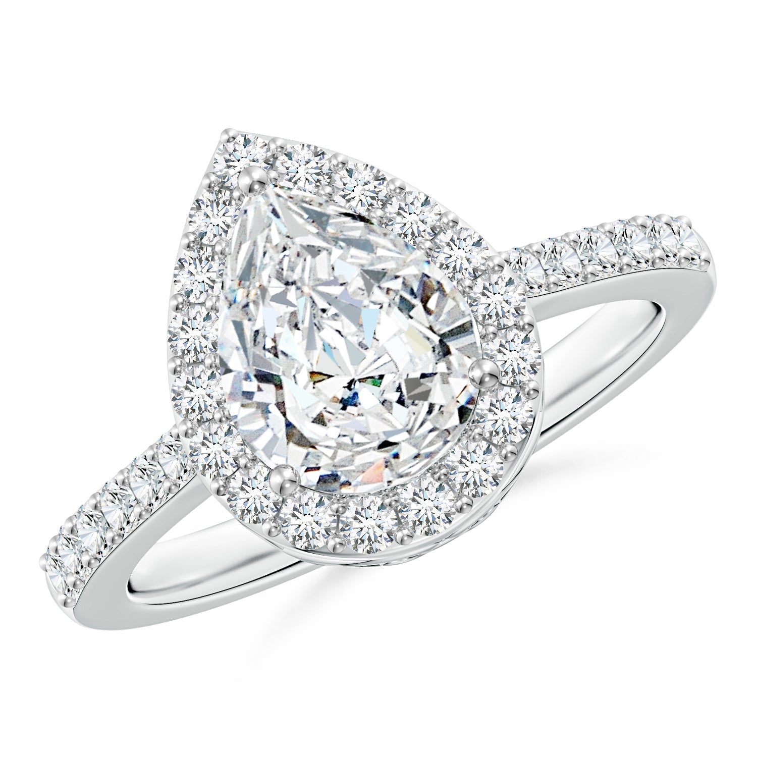 Prong-Set Pear Lab-Grown Diamond Ring with Halo