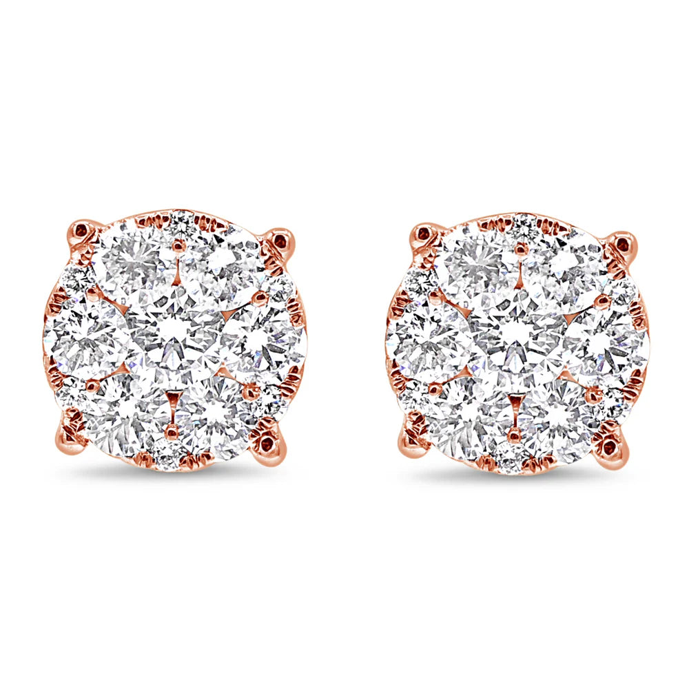 Round Diamond Illusion Stud Earrings
