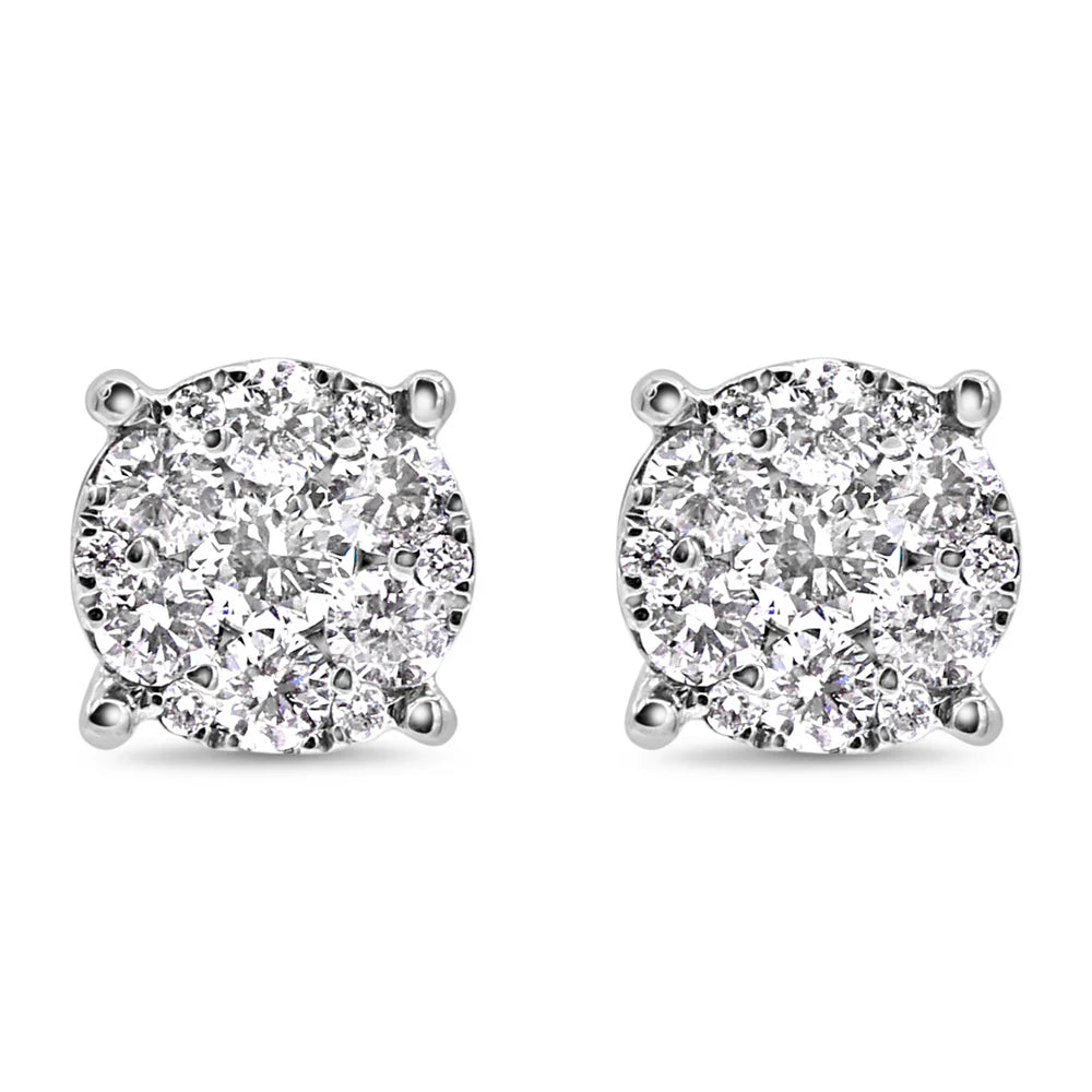 Round Diamond Illusion Stud Earrings