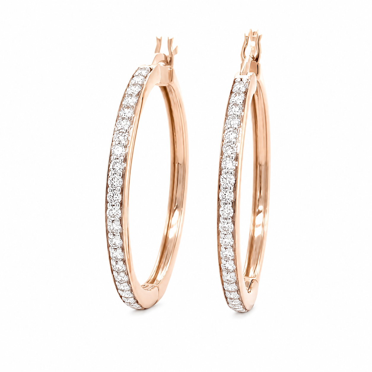 Lab-Grown Round Diamond Hoop Earrings in 14K Gold