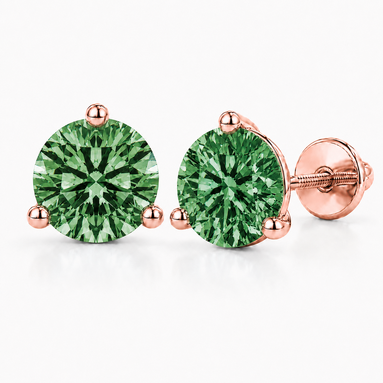 Round Green Diamond Martini Stud Earrings, 0.75-6 Carats, Lab Grown