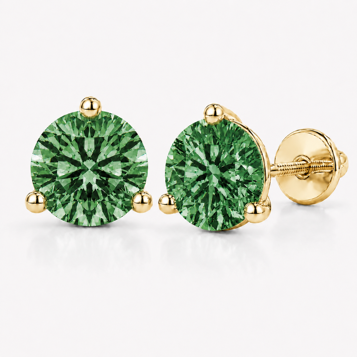 Round Green Diamond Martini Stud Earrings, 0.75-6 Carats, Lab Grown