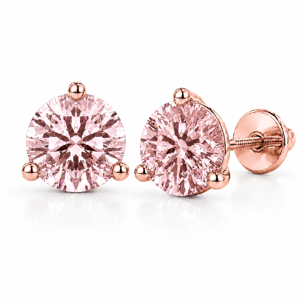 Round Pink Diamond Martini Stud Earrings, 0.75-6 Carats, Lab Grown