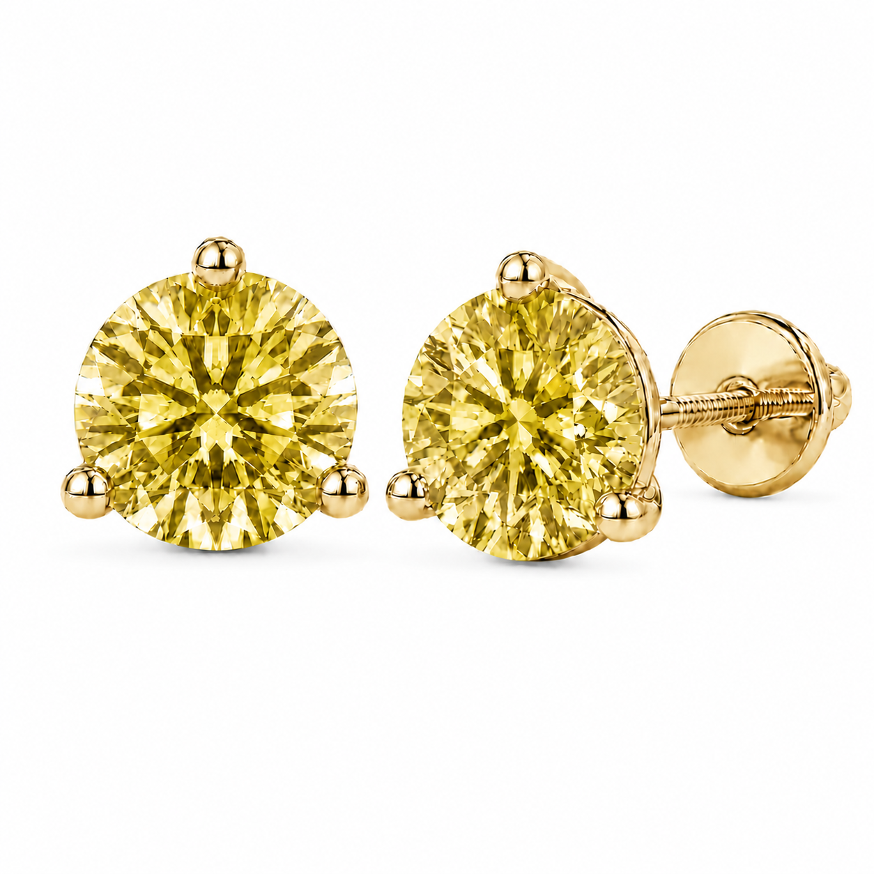 Round Yellow Diamond Martini Stud Earrings, 0.75-6 Carats, Lab Grown