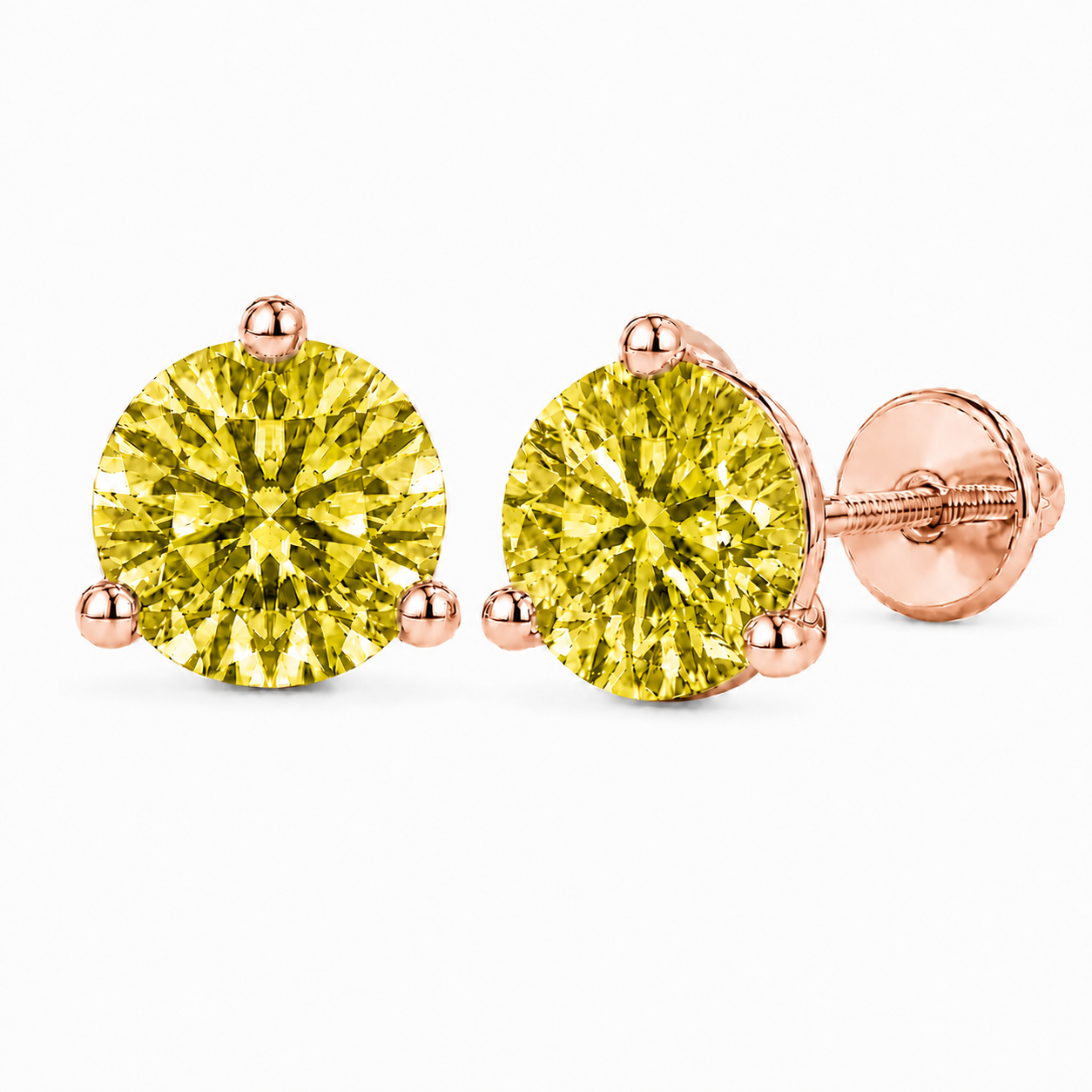 Round Yellow Diamond Martini Stud Earrings, 0.75-6 Carats, Lab Grown