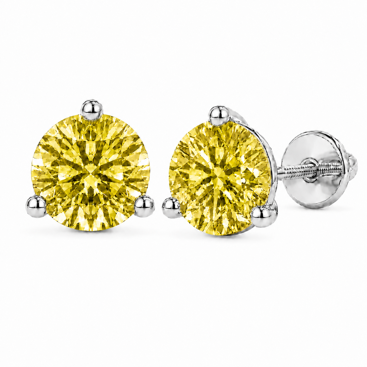 Round Yellow Diamond Martini Stud Earrings, 0.75-6 Carats, Lab Grown