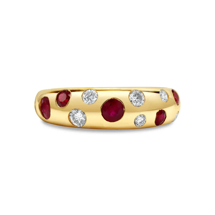 Ruby & Diamond Inlay Dome Ring in 14K Gold – Classic Gemstone Statement Ring