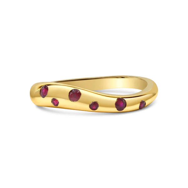 Ruby Inlay Curve Ring in 14K Gold – Elegant Natural Ruby Band