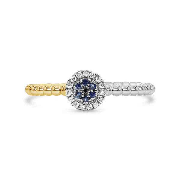 Two-Tone Gold Diamond & Blue Sapphire Ring – 14K Gold Classic Gemstone Band on a white background