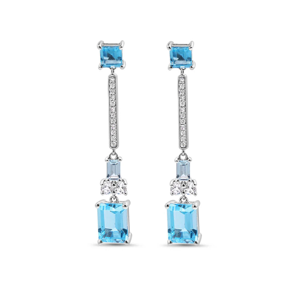 Blue & White Topaz Diamond Drop Earrings