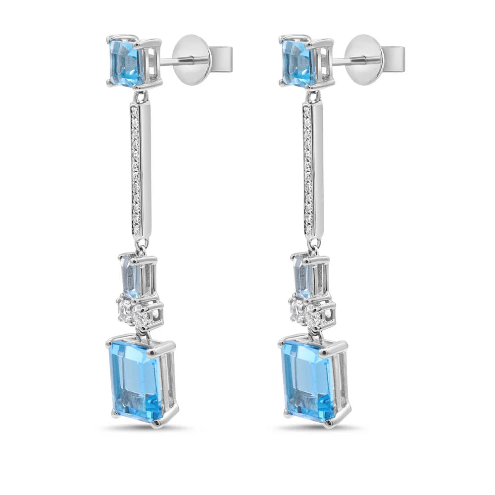 Blue & White Topaz Diamond Drop Earrings