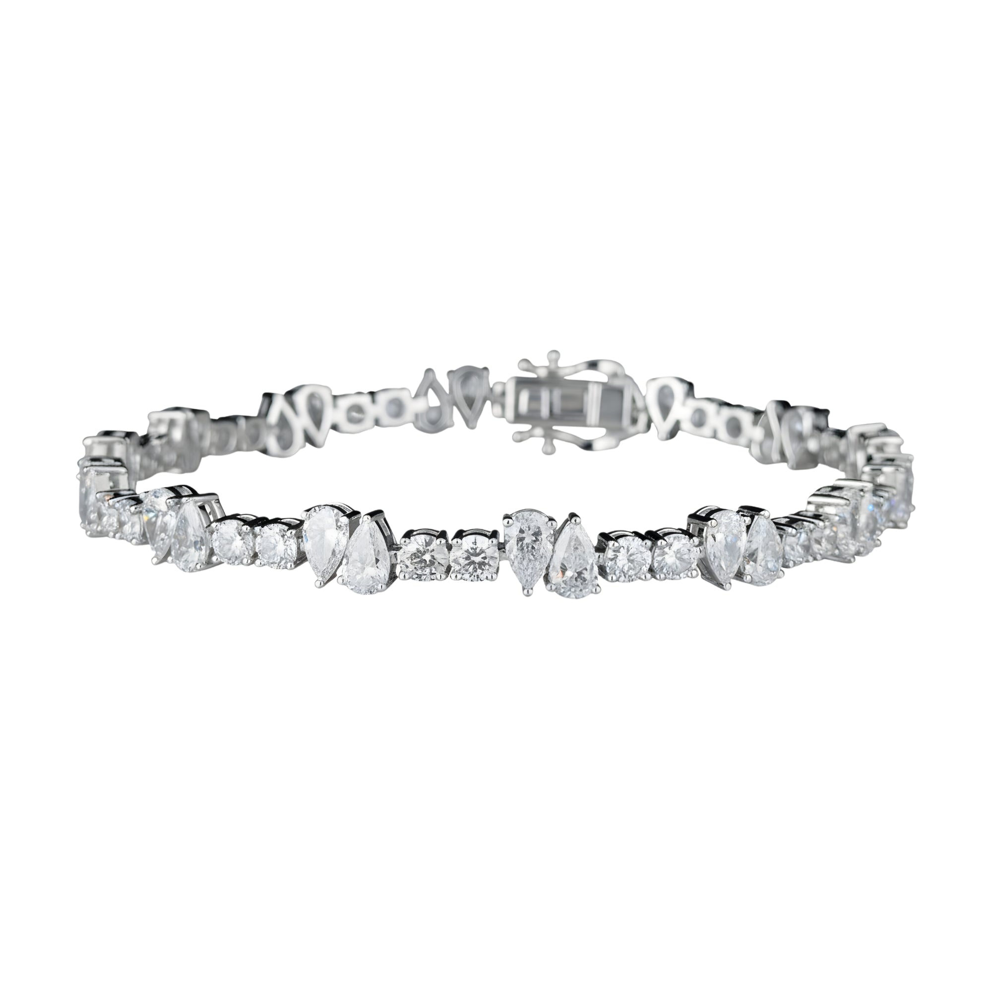 Round & Pear Diamond Tennis Bracelet, 7.74 ct., 14K White Gold, Lab Grown