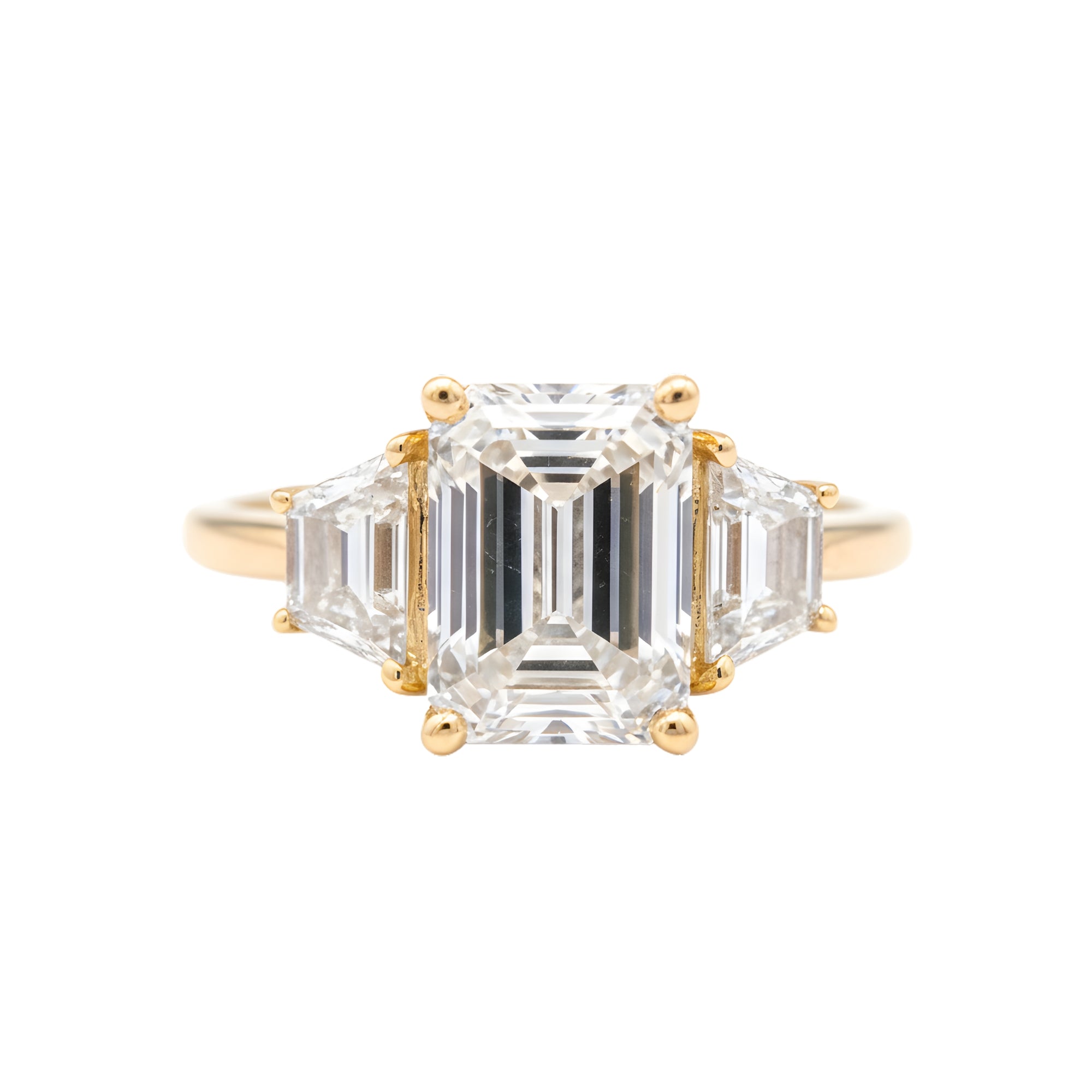 Emerald-Cut Diamond Three Stone Engagement Ring, 4.04 ct., 14K Yellow Gold, Lab Grown